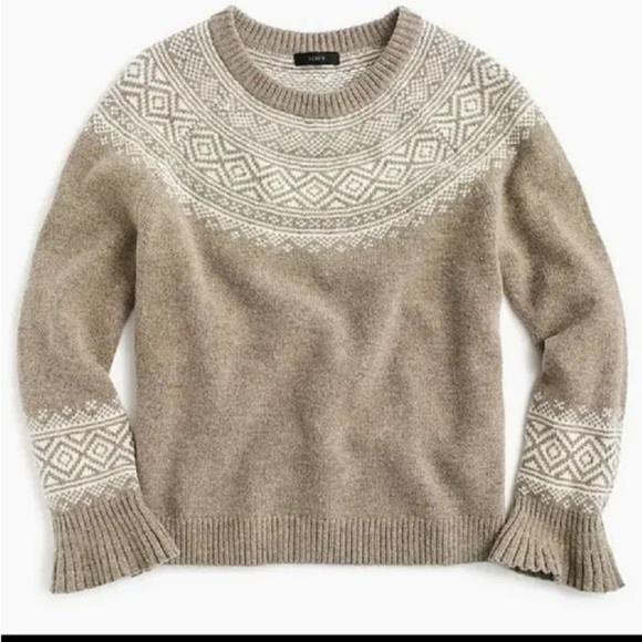 J. Crew Sweaters - J.Crew Fair Isle Merino Wool Ruffle Sleeve Crewneck Sweater Tan S
